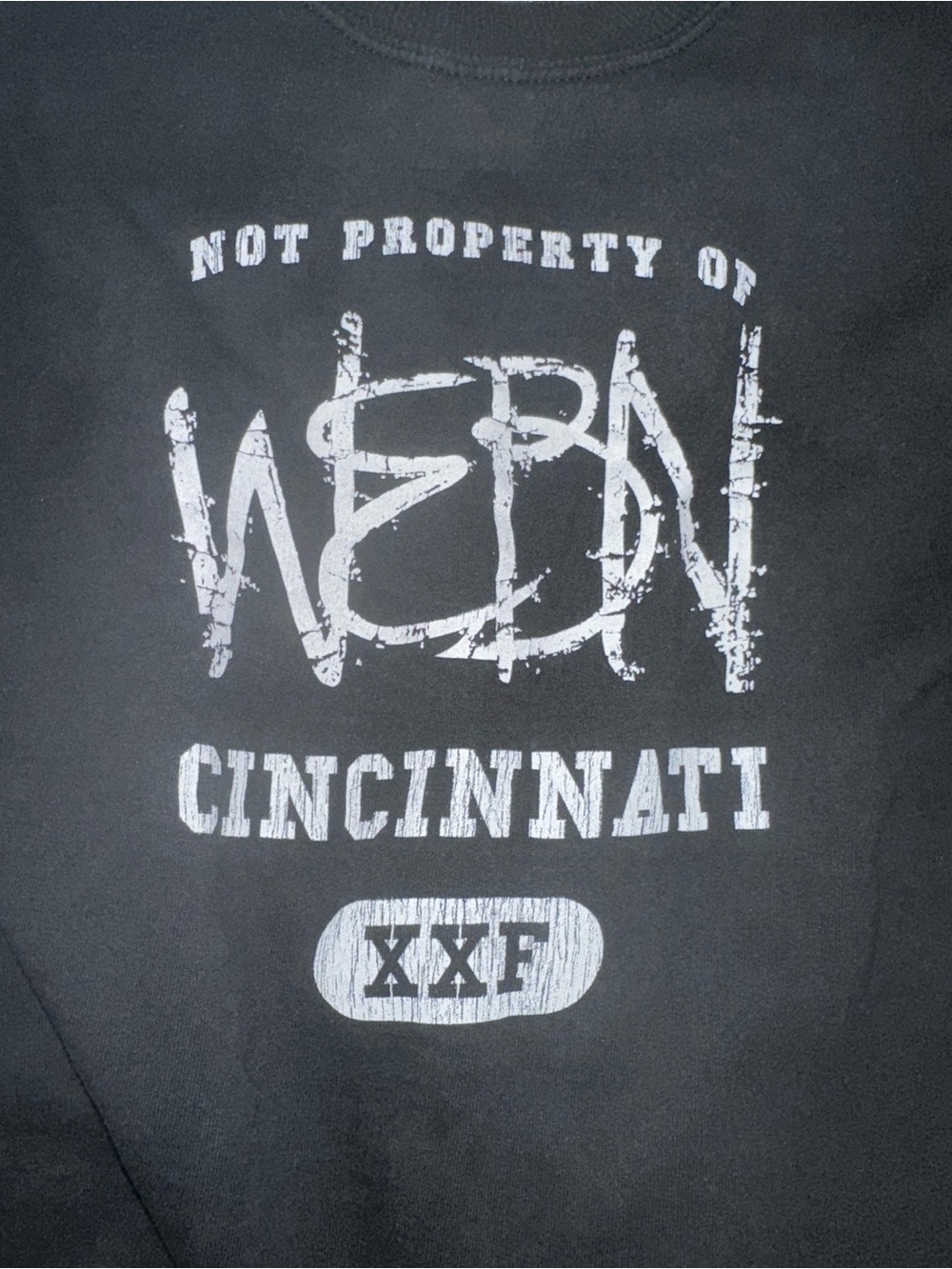 Black Sweatshirt with White Distressed WEBN Cincinnati Vintage Sweatshirt